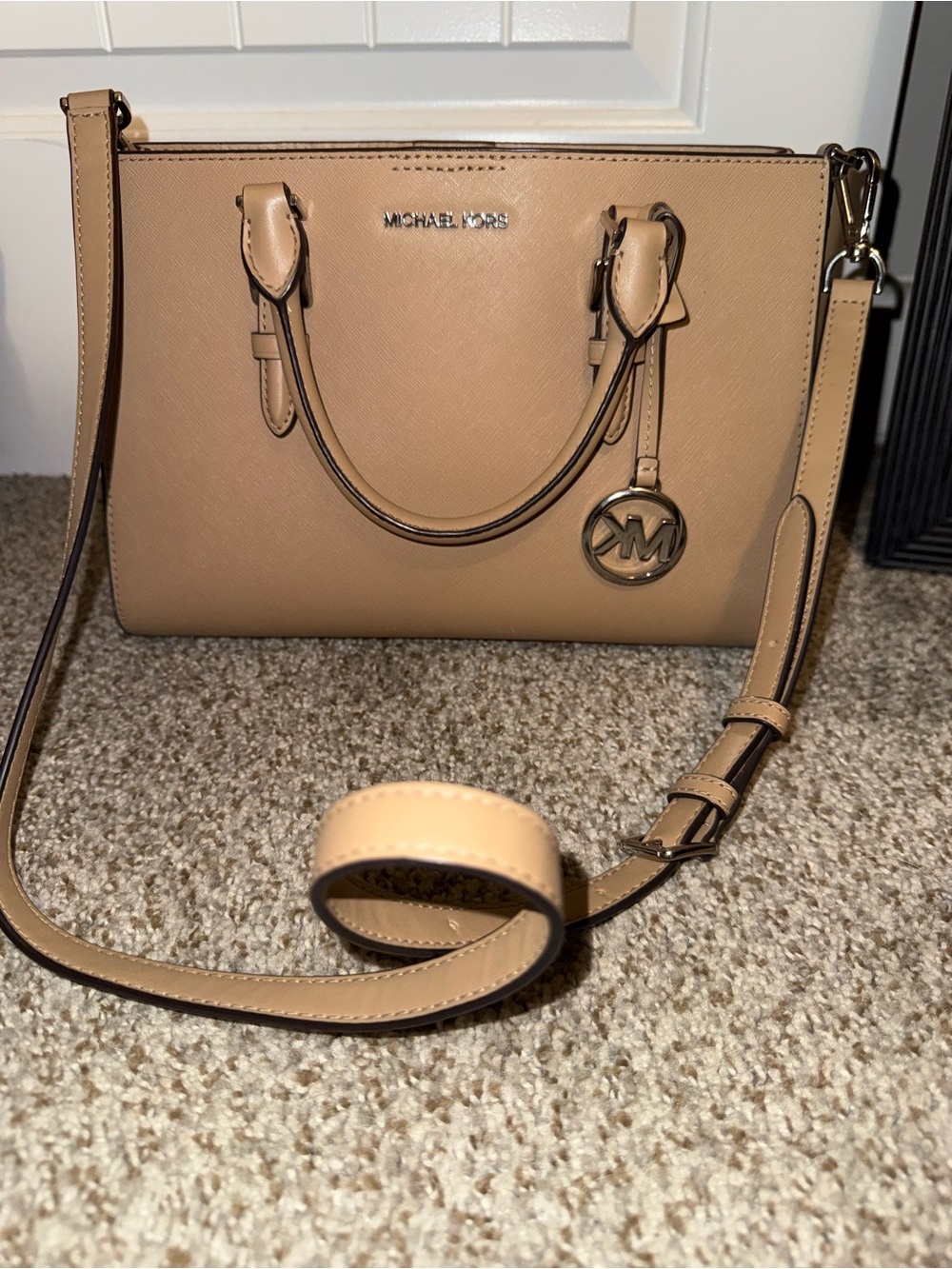 Michael Kors Tan Saffiano Leather Satchel with Crossbody Strap